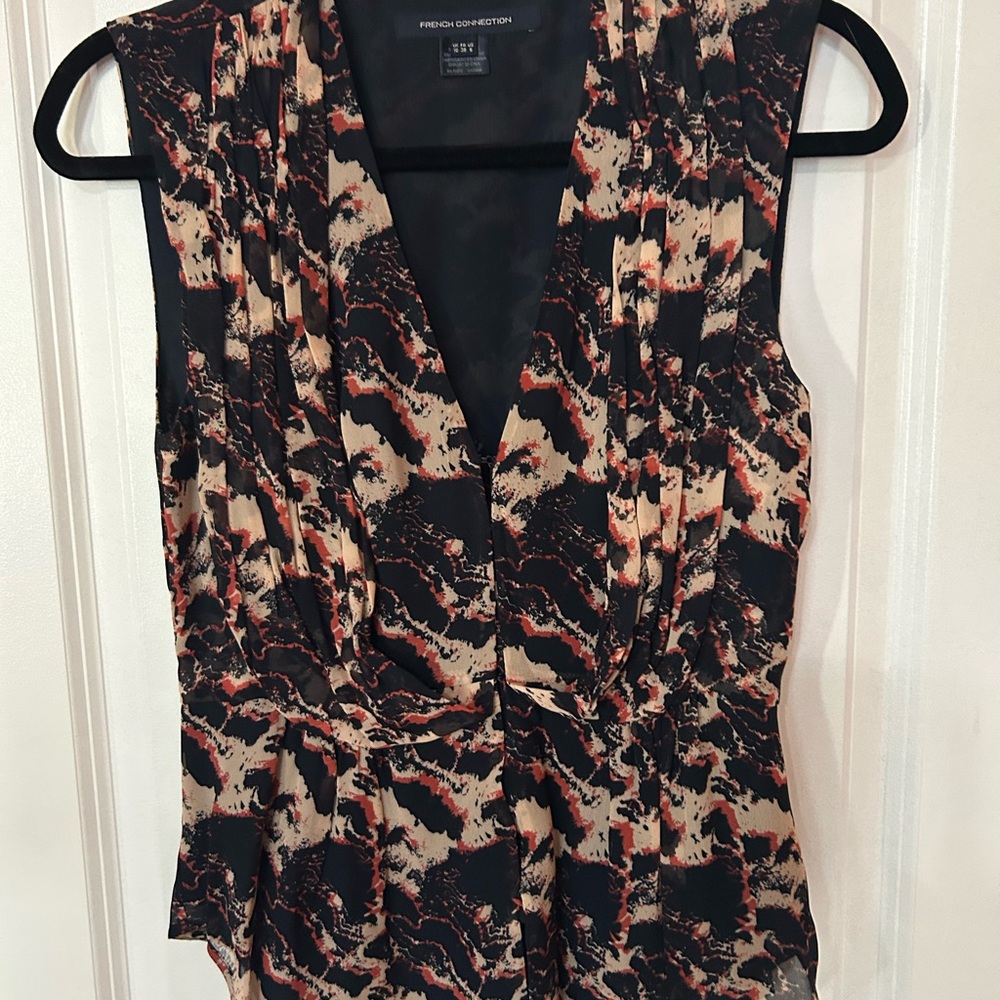 French Connection Sheer Printed Sleeveless Top Size 6